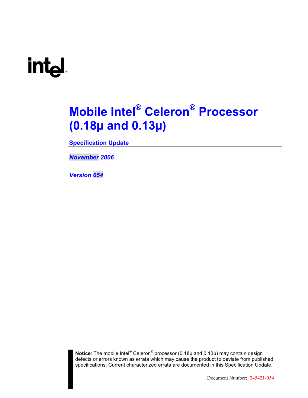 Mobile Intel Celeron Processor (0.18Μ and 0.13Μ)