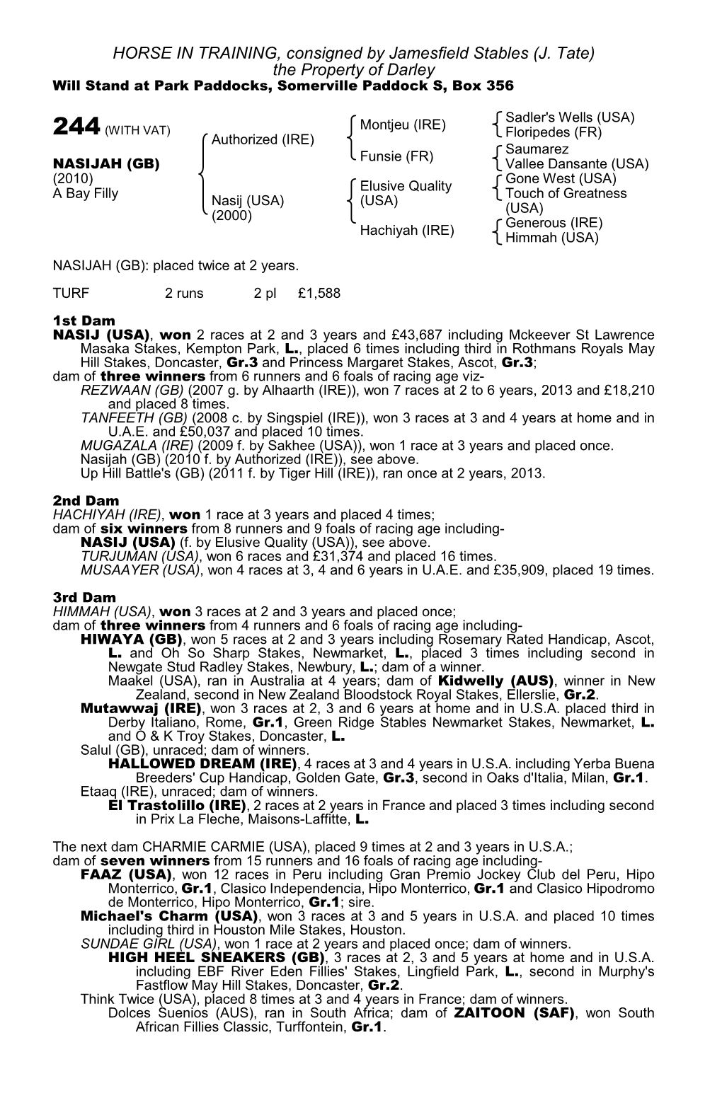 HORSE in TRAINING, Consigned by Jamesfield Stables (J