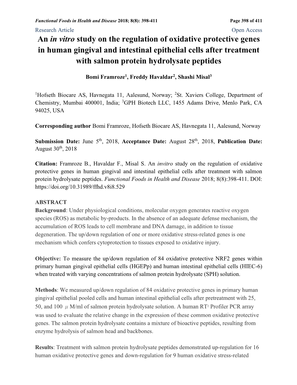 An in Vitro Study on the Regulation of Oxidative Protective Genes In