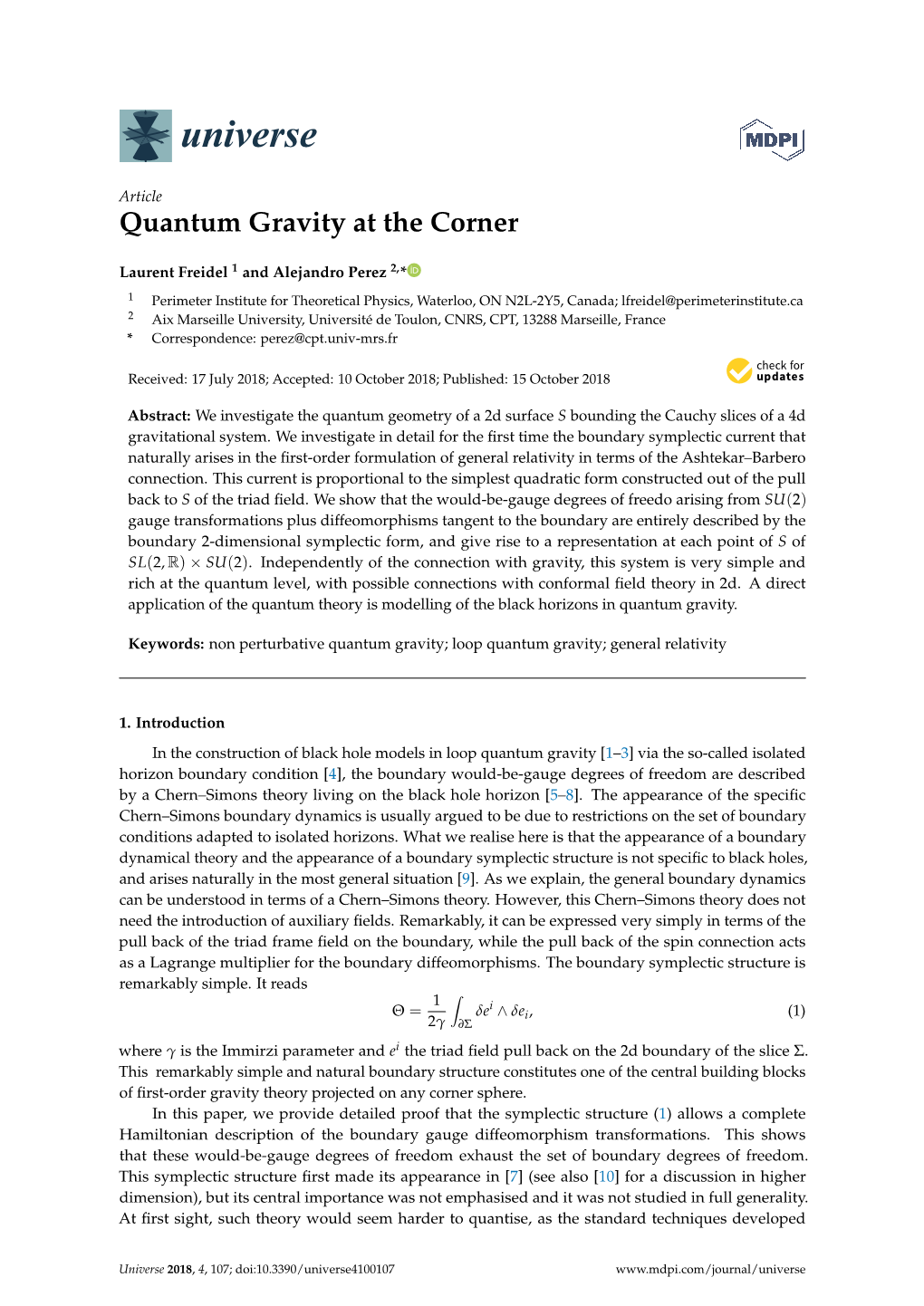 Quantum Gravity at the Corner