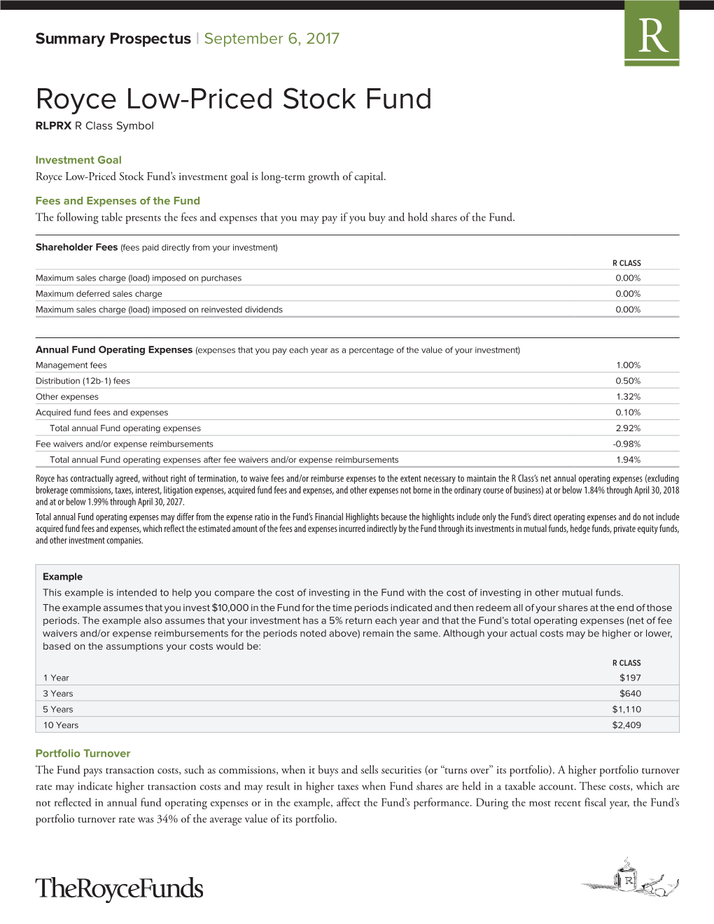 Royce Low-Priced Stock Fund RLPRX R Class Symbol