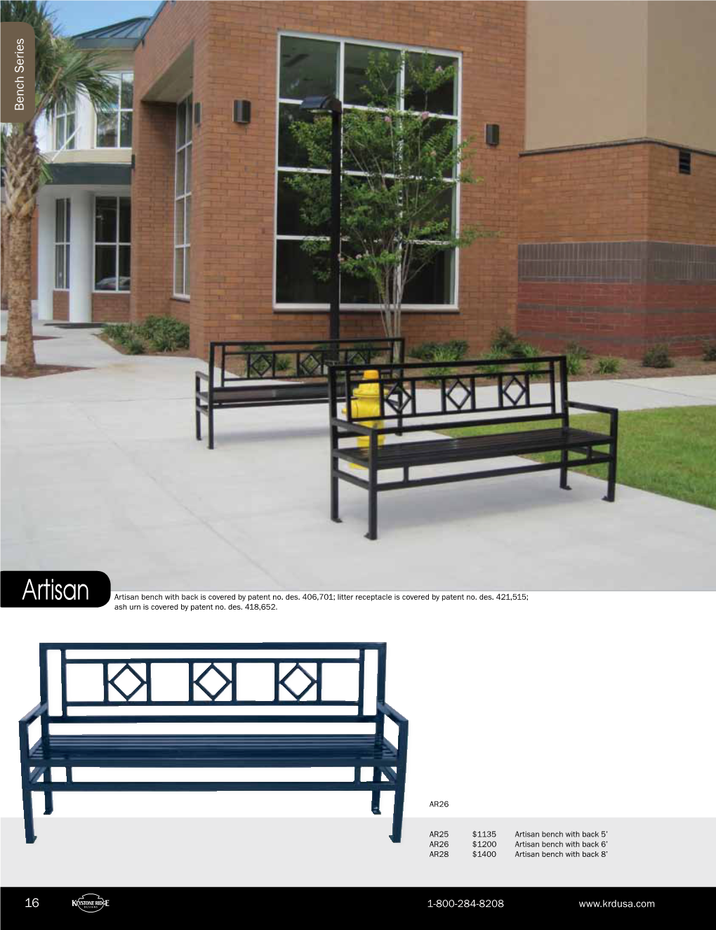 Artisan Artisan Bench with Back Is Covered by Patent No