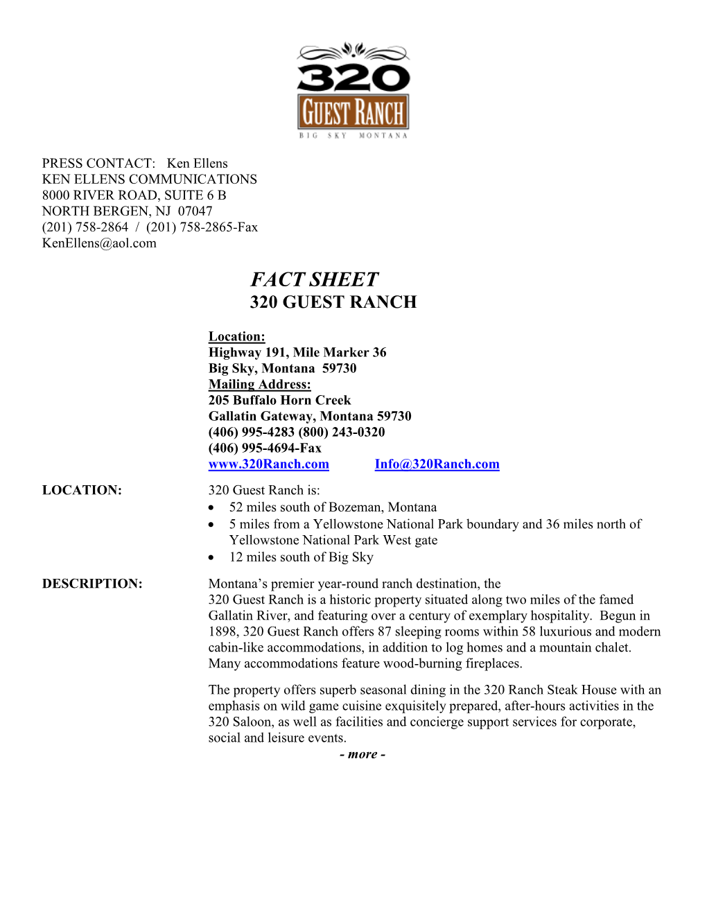 Fact Sheet 320 Guest Ranch