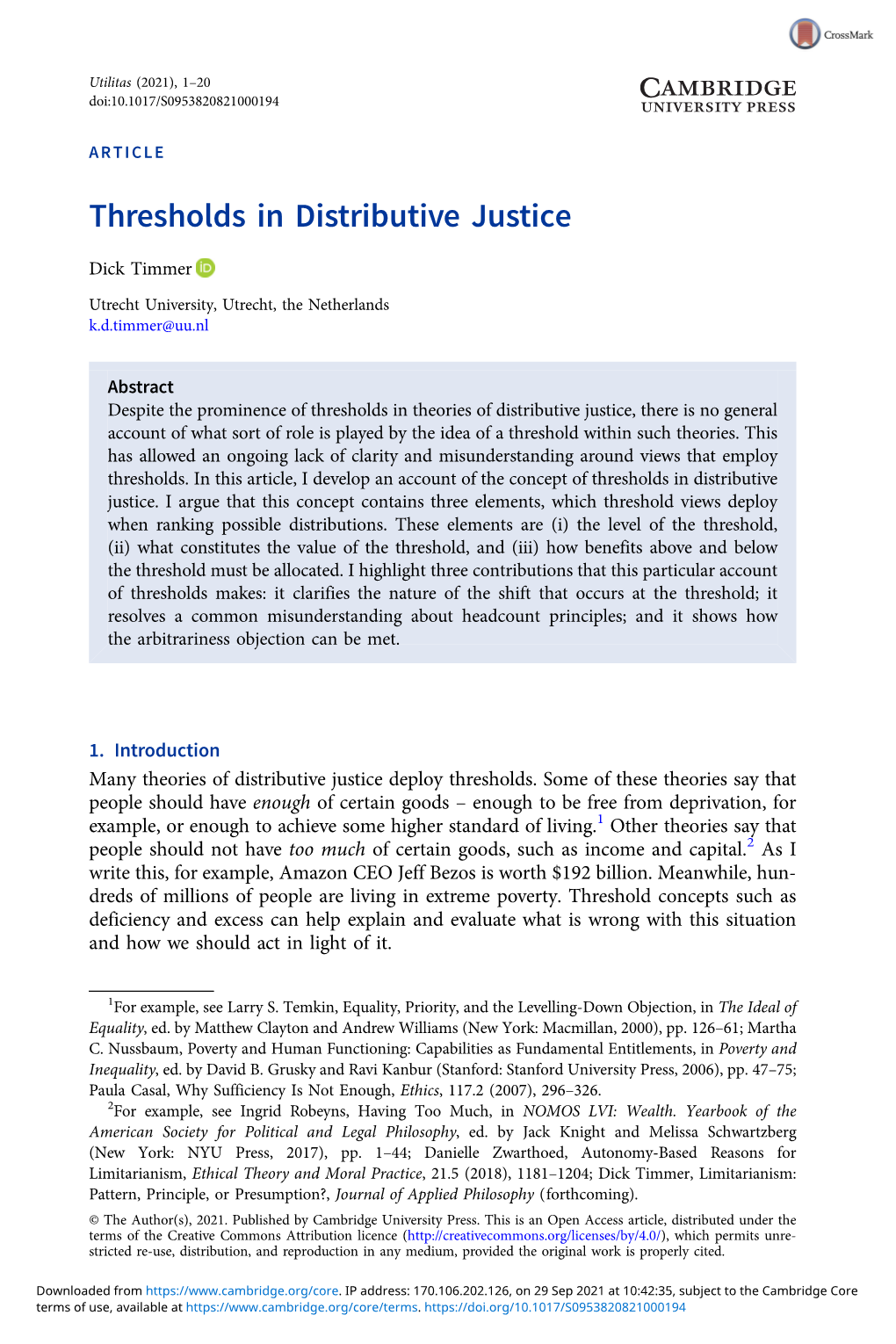 Thresholds in Distributive Justice