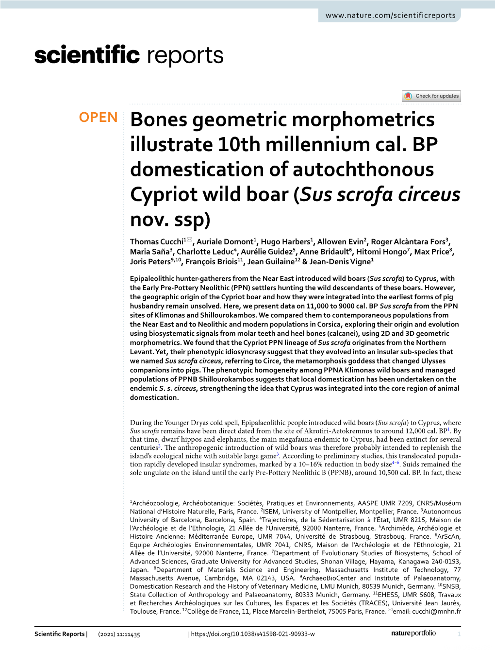 Bones Geometric Morphometrics Illustrate 10Th Millennium Cal. BP Domestication of Autochthonous Cypriot Wild Boar (Sus Scrofa Circeus Nov