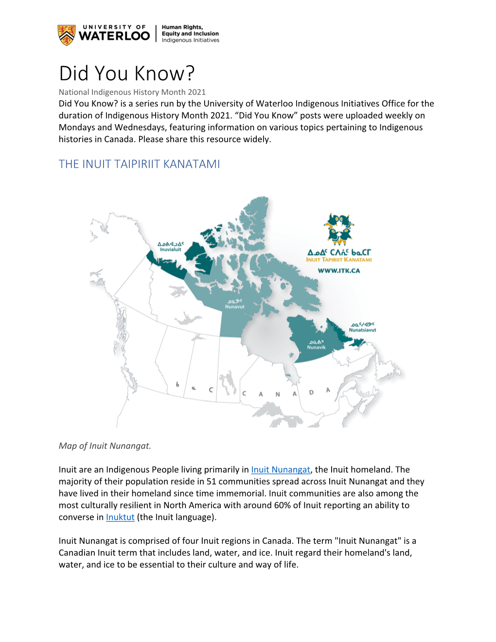 Did You Know? the Inuit Taipiriit Kanatami