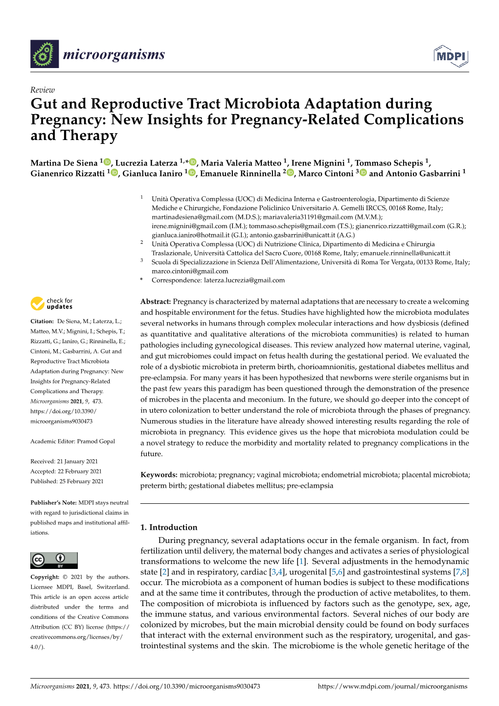 Gut and Reproductive Tract Microbiota Adaptation During Pregnancy: New Insights for Pregnancy-Related Complications and Therapy