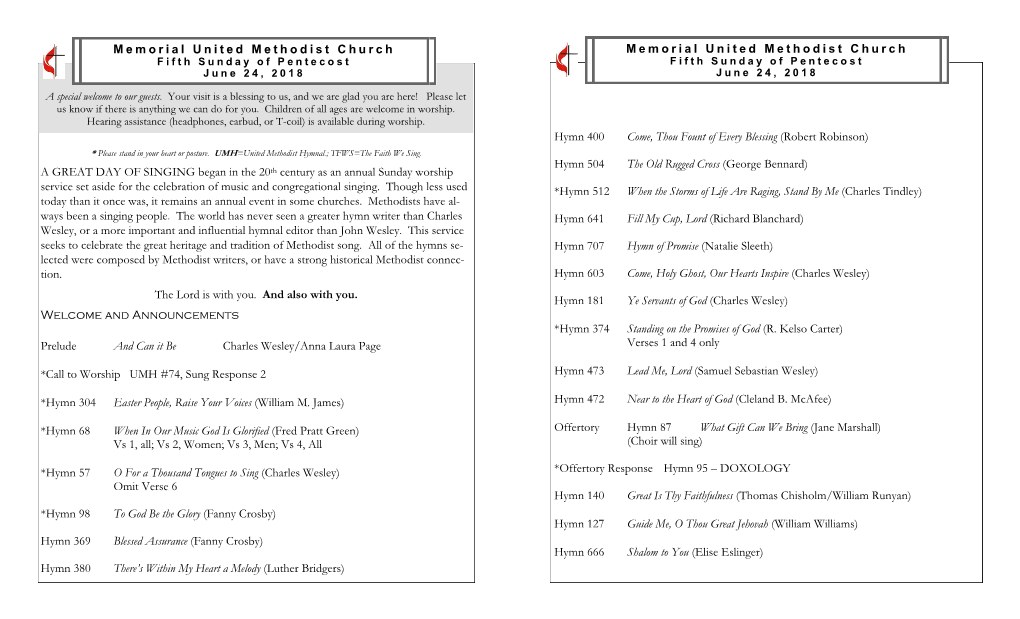 A GREAT DAY of SINGING Began in the 20Th Century As an Annual Sunday Worship Service Set Aside for the Celebration of Music