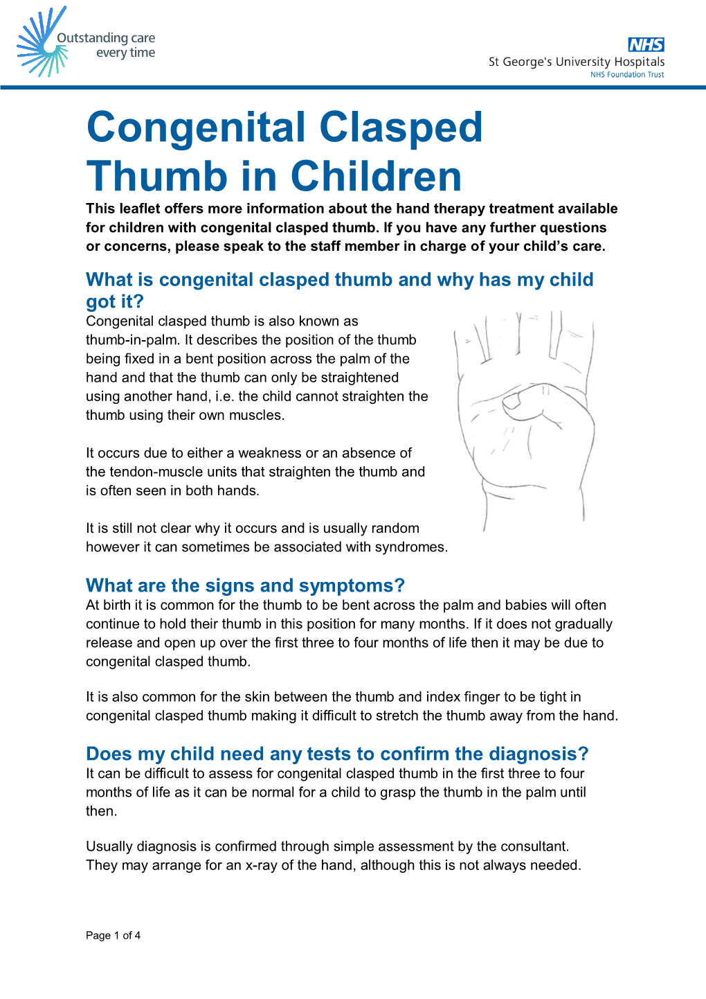 Congenital Clasped Thumb in Children This Leaflet Offers More Information About the Hand Therapy Treatment Available for Children with Congenital Clasped Thumb