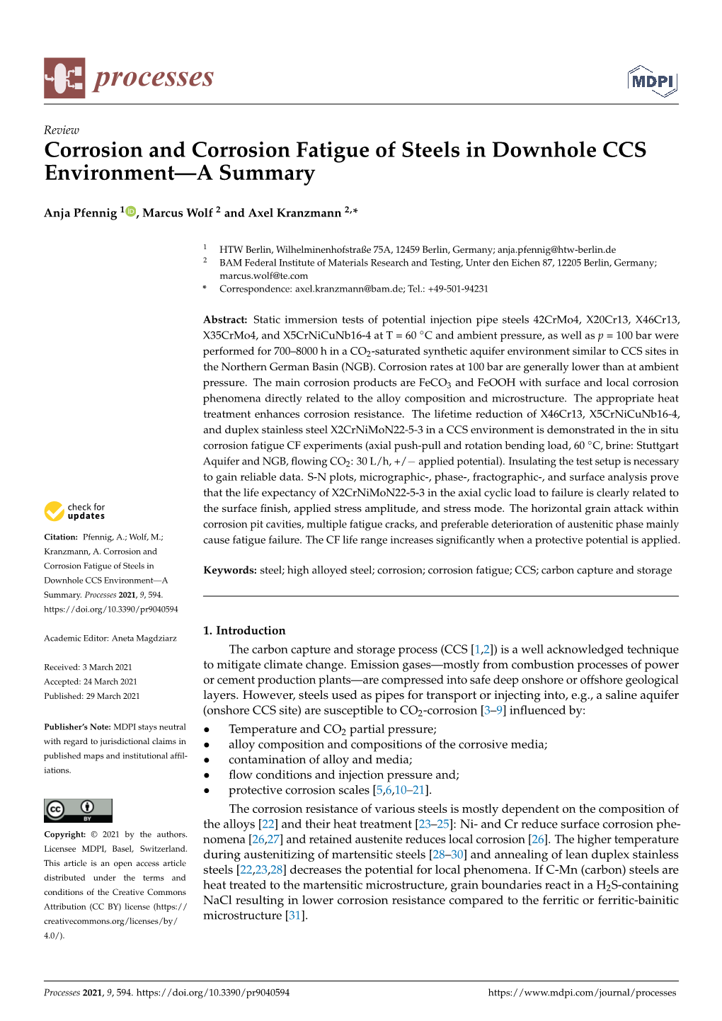 Corrosion and Corrosion Fatigue of Steels in Downhole CCS Environment—A Summary