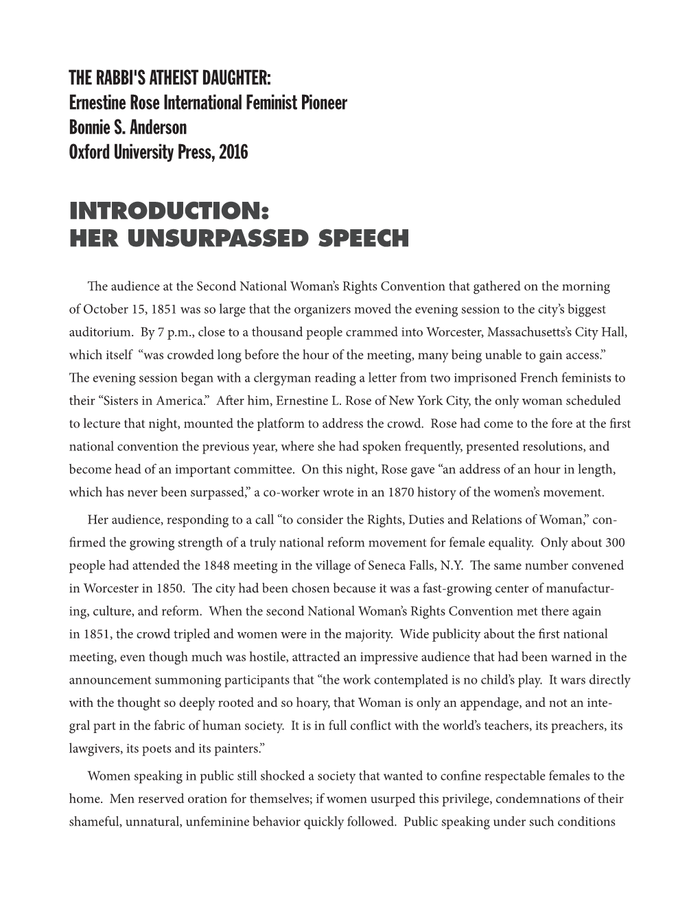 Introduction: Her Unsurpassed Speech