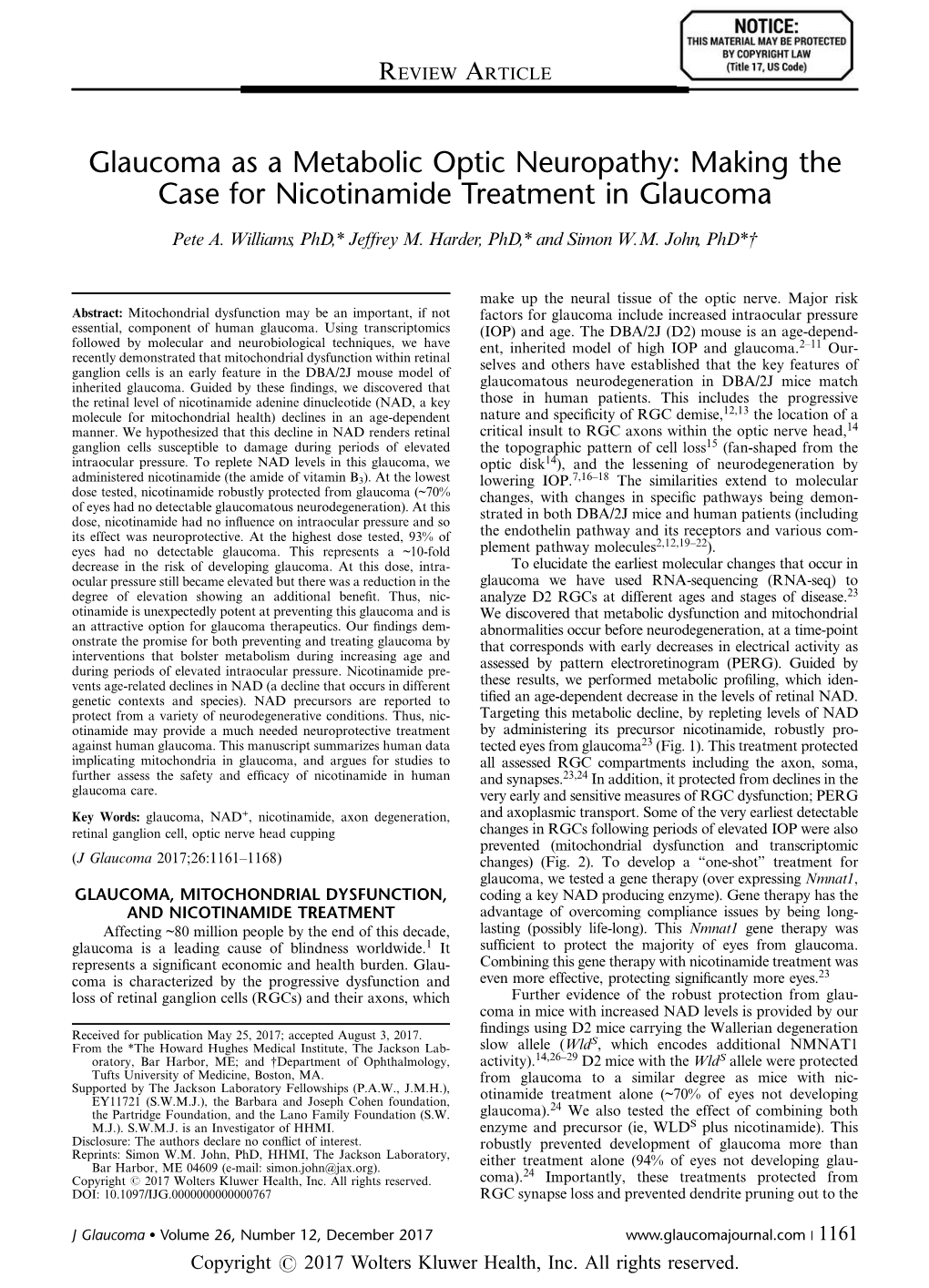 Making the Case for Nicotinamide Treatment in Glaucoma