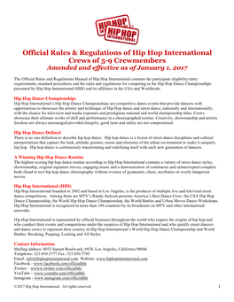 Official Rules & Regulations of Hip Hop International Crews of 5-9