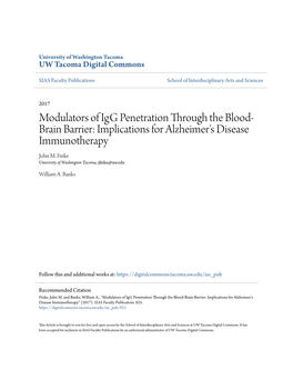Modulators of Igg Penetration Through the Blood-Brain Barrier: Implications for Alzheimer's Disease Immunotherapy" (2017)