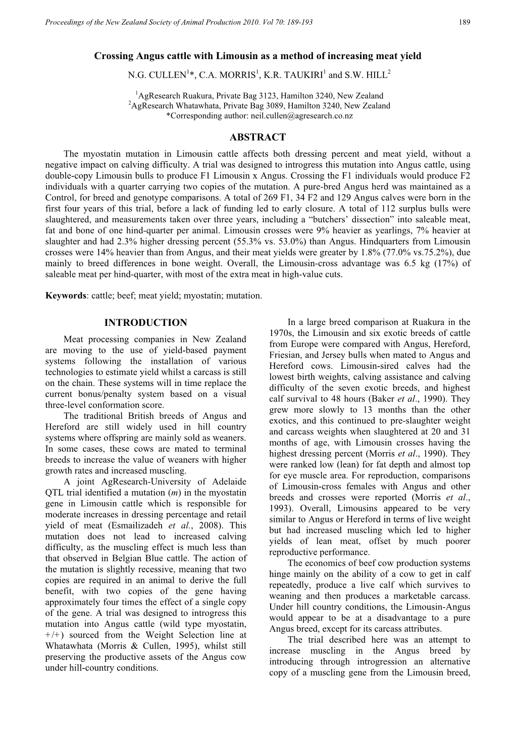 Crossing Angus Cattle with Limousin As a Method of Increasing Meat Yield ABSTRACT INTRODUCTION