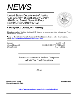 United States Department of Justice U.S. Attorney, District of New Jersey 970 Broad Street, Seventh Floor Newark, New Jersey 07102