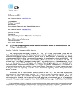 ICE Trade Vault Response to CPMI-IOSCO's Consultation