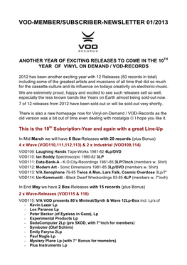 Vod-Member/Subscriber-Newsletter 01/2013