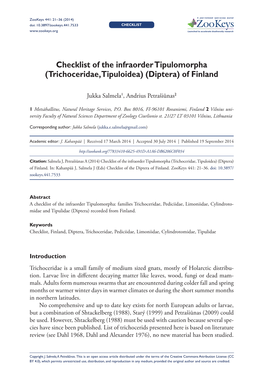 Checklist of the Infraorder Tipulomorpha