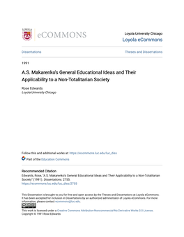A.S. Makarenko's General Educational Ideas and Their Applicability to a Non-Totalitarian Society