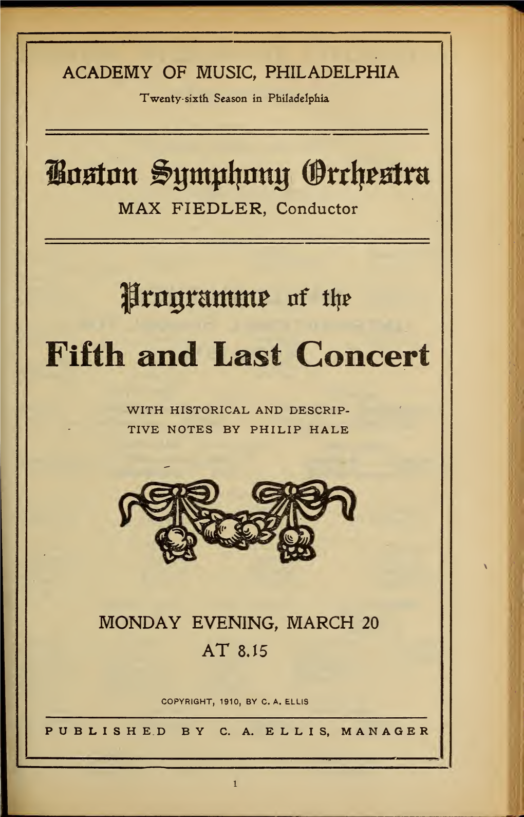 Boston Symphony Orchestra Concert Programs, Season 30,1910-1911, Trip