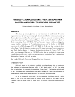 Terracotta Female Figurines from Mehrgarh and Harappa: Analysis of Ornamental Similarities