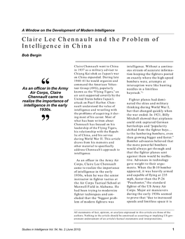 Claire Lee Chennault and the Problem of Intelligence in China