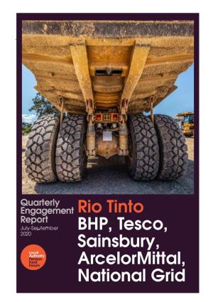 Rio Tinto BHP, Tesco, Sainsbury, Arcelormittal, National Grid