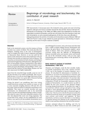 Beginnings of Microbiology and Biochemistry: the Contribution of Yeast Research