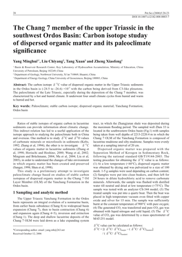 Carbon Isotope Studay of Dispersed Organic Matter and Its Paleoclimate Signiﬁ Cance