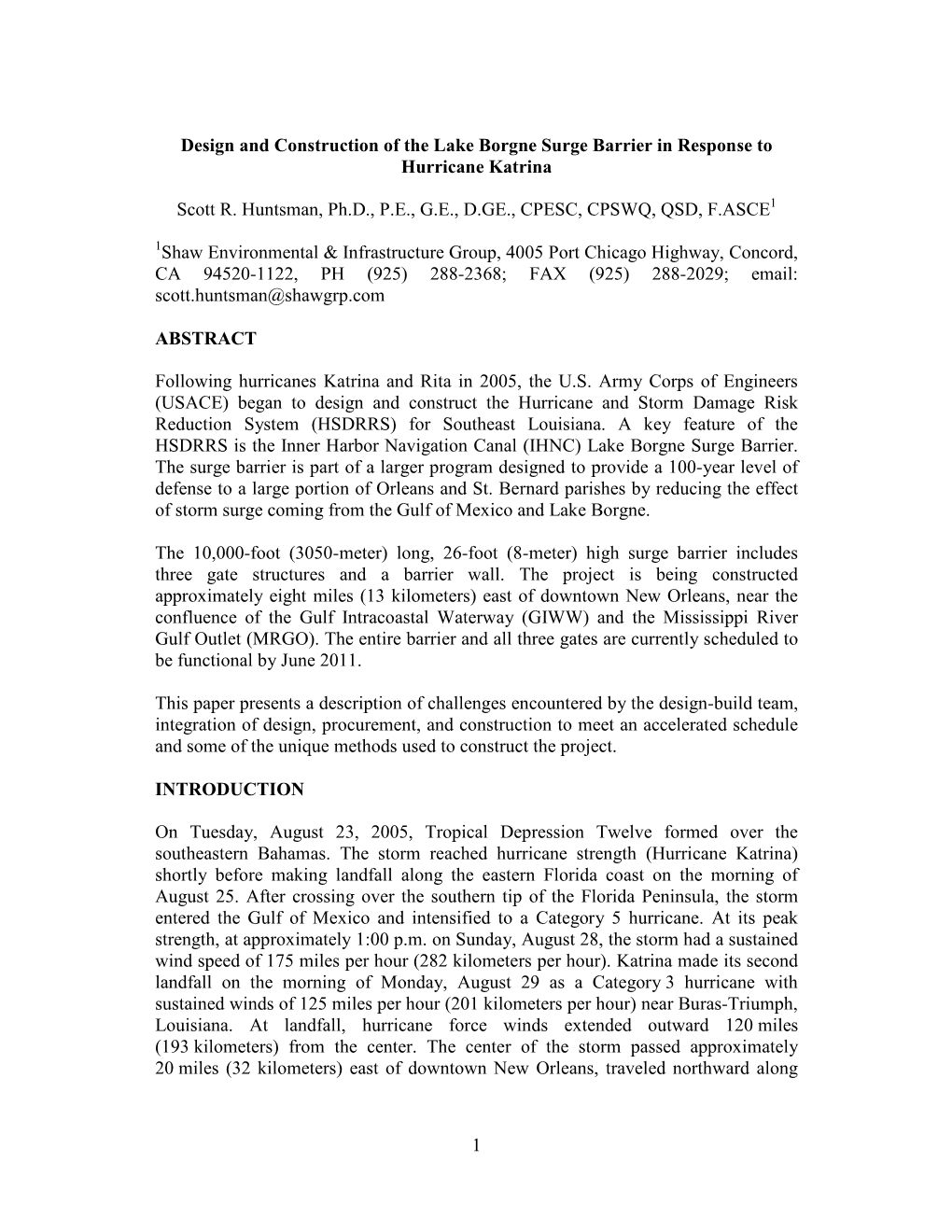 1 Design and Construction of the Lake Borgne Surge Barrier in Response