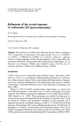 Refinement of the Crystal Structure of Wollastonite-2M (Parawollastonite)