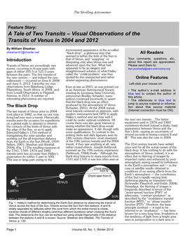 Transit of Venus Prior to 2004 Most Interest Centered on Attempts, with (Internet Connection Must Be ON)