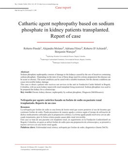 Cathartic Agent Nephropathy Based on Sodium Phosphate in Kidney Patients Transplanted