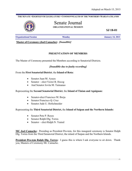 Senate Journal ORGANIZATIONAL SESSION SJ 18-01