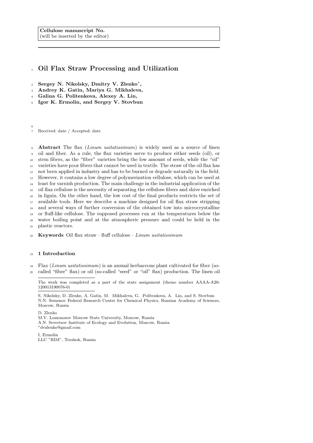 Oil Flax Straw Processing and Utilization