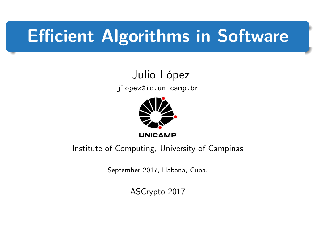 Efficient Algorithms in Software