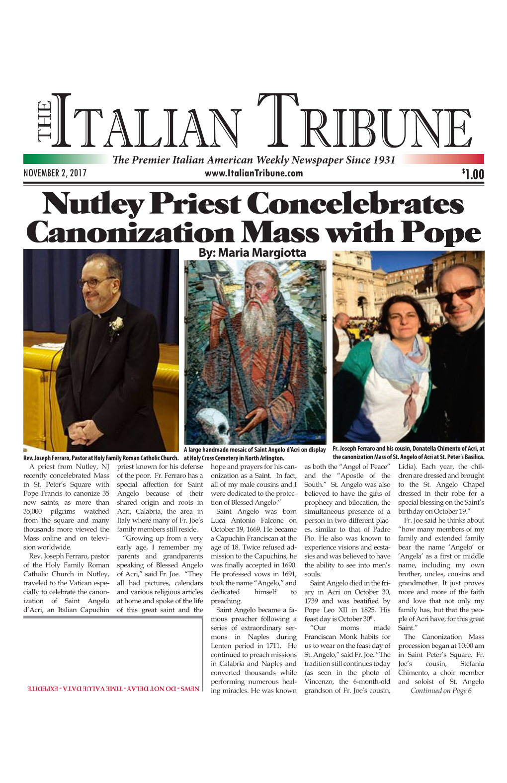 Nutley Priest Concelebrates Canonization Mass with Pope By: Maria Margiotta