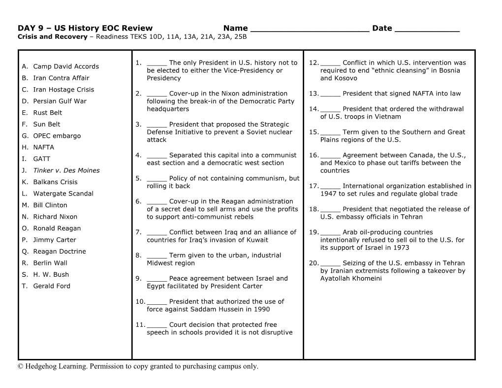 © Hedgehog Learning. Permission to Copy Granted to Purchasing Campus Only