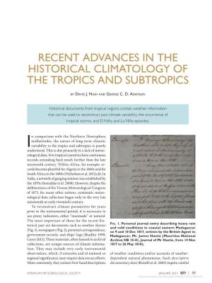 Recent Advances in the Historical Climatology of the Tropics and Subtropics