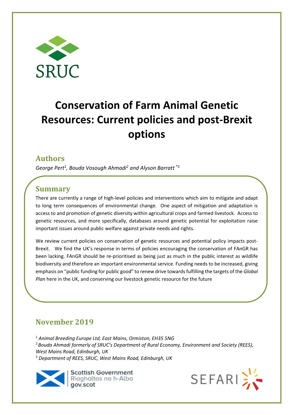 Conservation of Farm Animal Genetic Resources: Current Policies and Post-Brexit Options