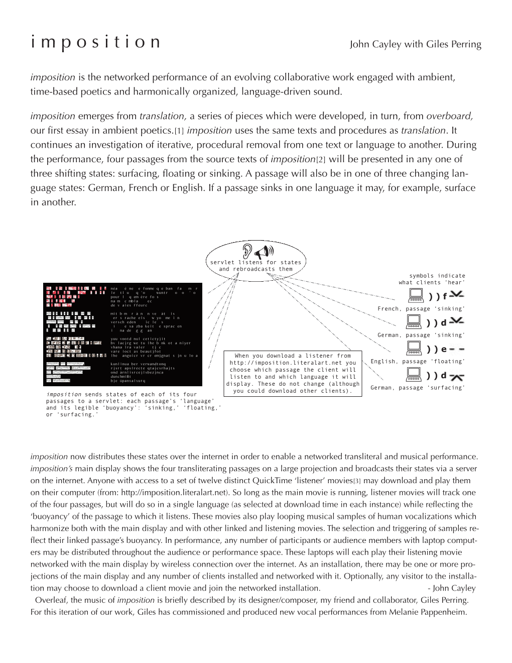 Imposition Is the Networked Performance of an Evolving Collaborative Work Engaged with Ambient, Time-Based Poetics and Harmonically Organized, Language-Driven Sound