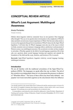 Whorf's Lost Argument: Multilingual Awareness