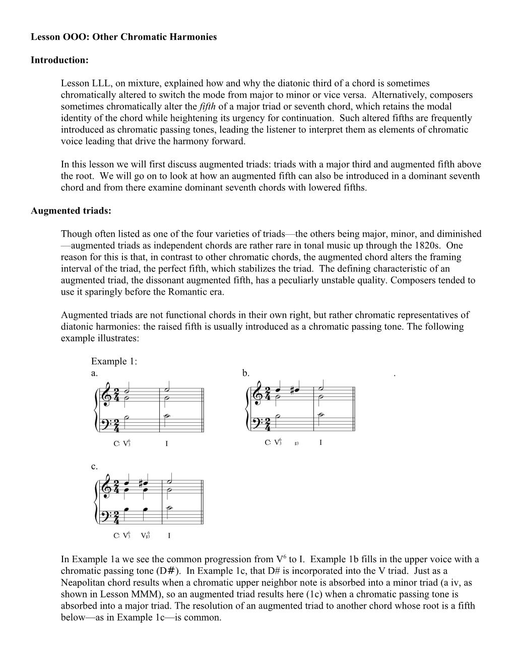 Example 1 (Beethoven Bagatelle in C Major Op 119 No 8 Mm 1-3 - Augmented V+6 of IV And