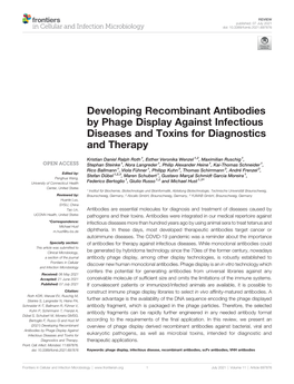 Developing Recombinant Antibodies by Phage Display Against Infectious Diseases and Toxins for Diagnostics and Therapy