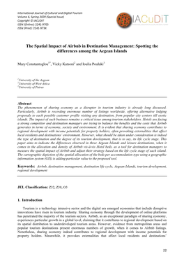 The Spatial Impact of Airbnb in Destination Management: Spotting the Differences Among the Aegean Islands