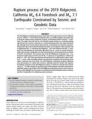 Rupture Process of the 2019 Ridgecrest, California Mw 6.4 Foreshock and Mw 7.1 Earthquake Constrained by Seismic and Geodetic Data, Bull