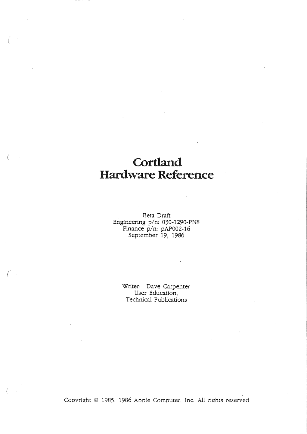 Cortland Hardware Reference