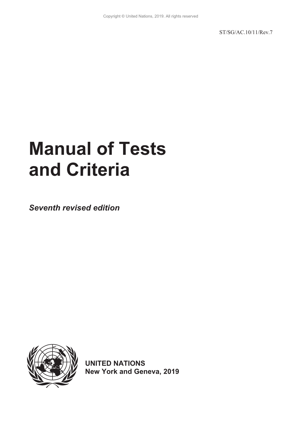 Manual of Tests and Criteria