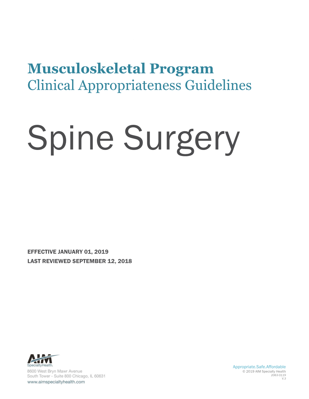 Spine Surgery Guidelines Musculoskeletal Program Clinical